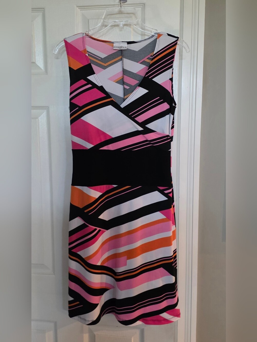 Finesse Pink, Orange & Black Geometric V-Neck Sleeveless Mini Dress XS